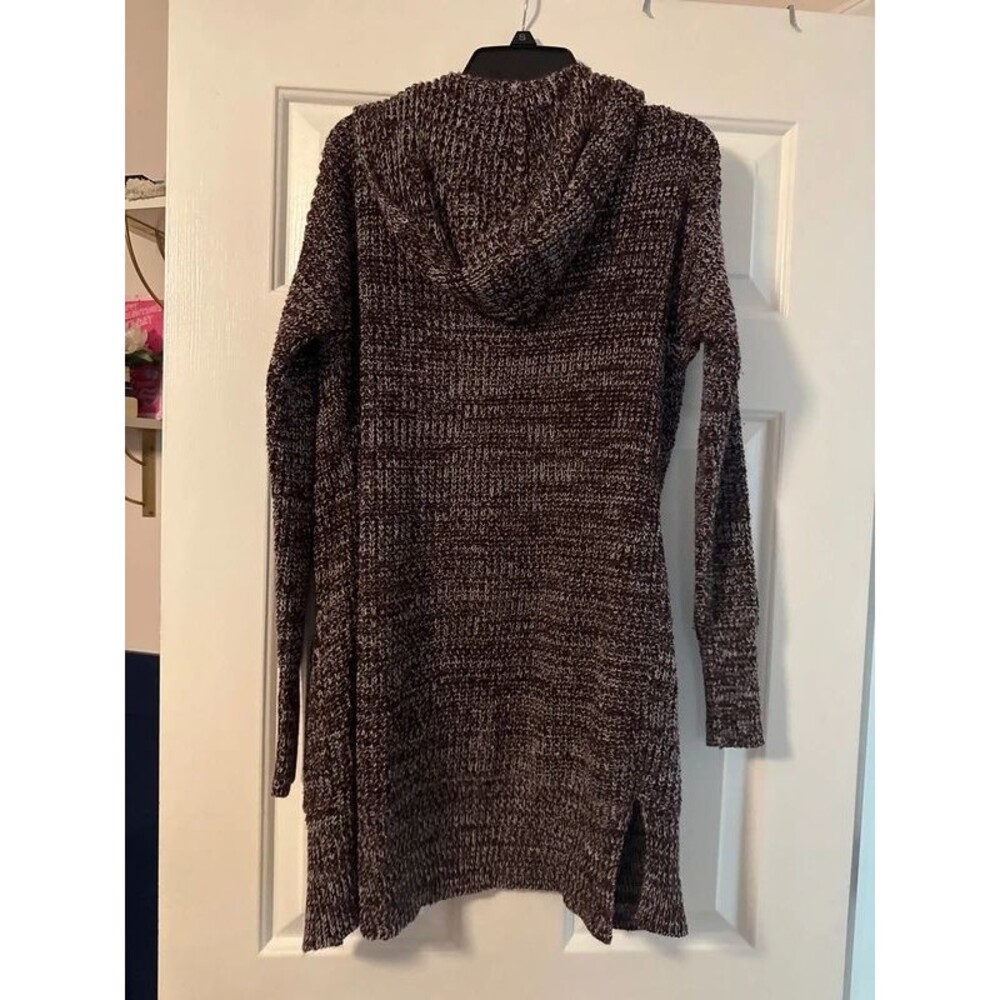 Poof New York Deep Purple Marled Knit Hooded Long Cardigan Sweater - Picture 2 of 4
